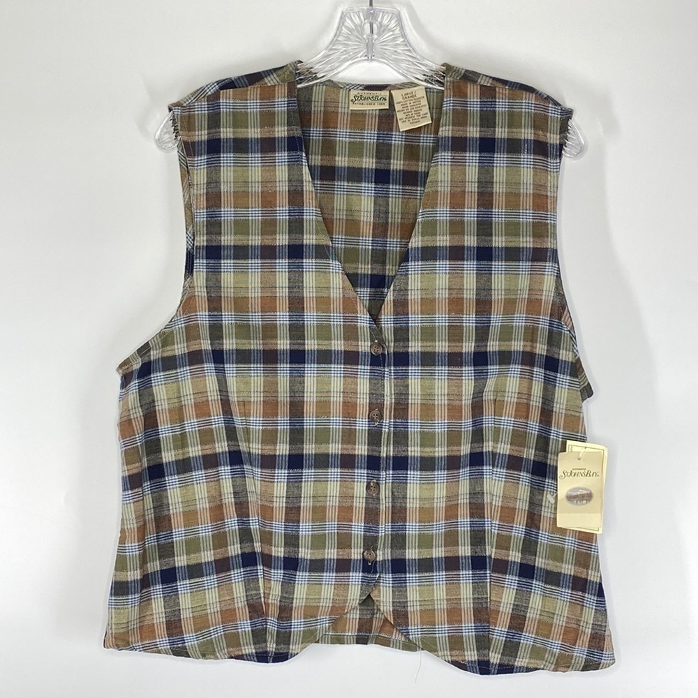 Vintage St. John's Bay Plaid Button Vest NWT Size Large